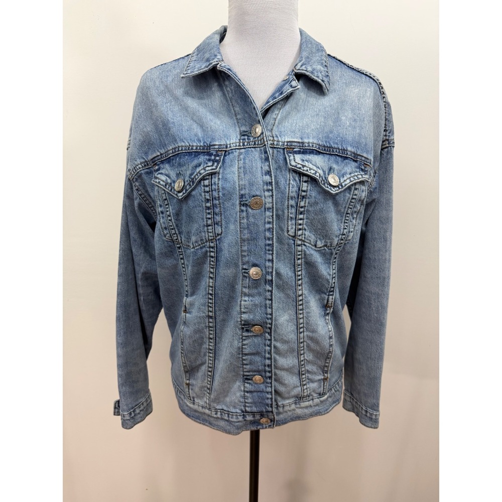 American Eagle Denim Trucker Jacket Womens XS Light Wash Blue Oversized Relaxed